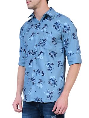 blue floral printed casual shirt - 16129533 - Standard Image - 2
