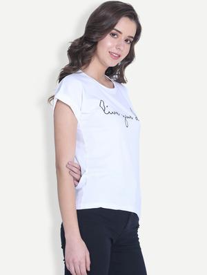 turn up sleeved slogan print tee - 16129733 - Standard Image - 2