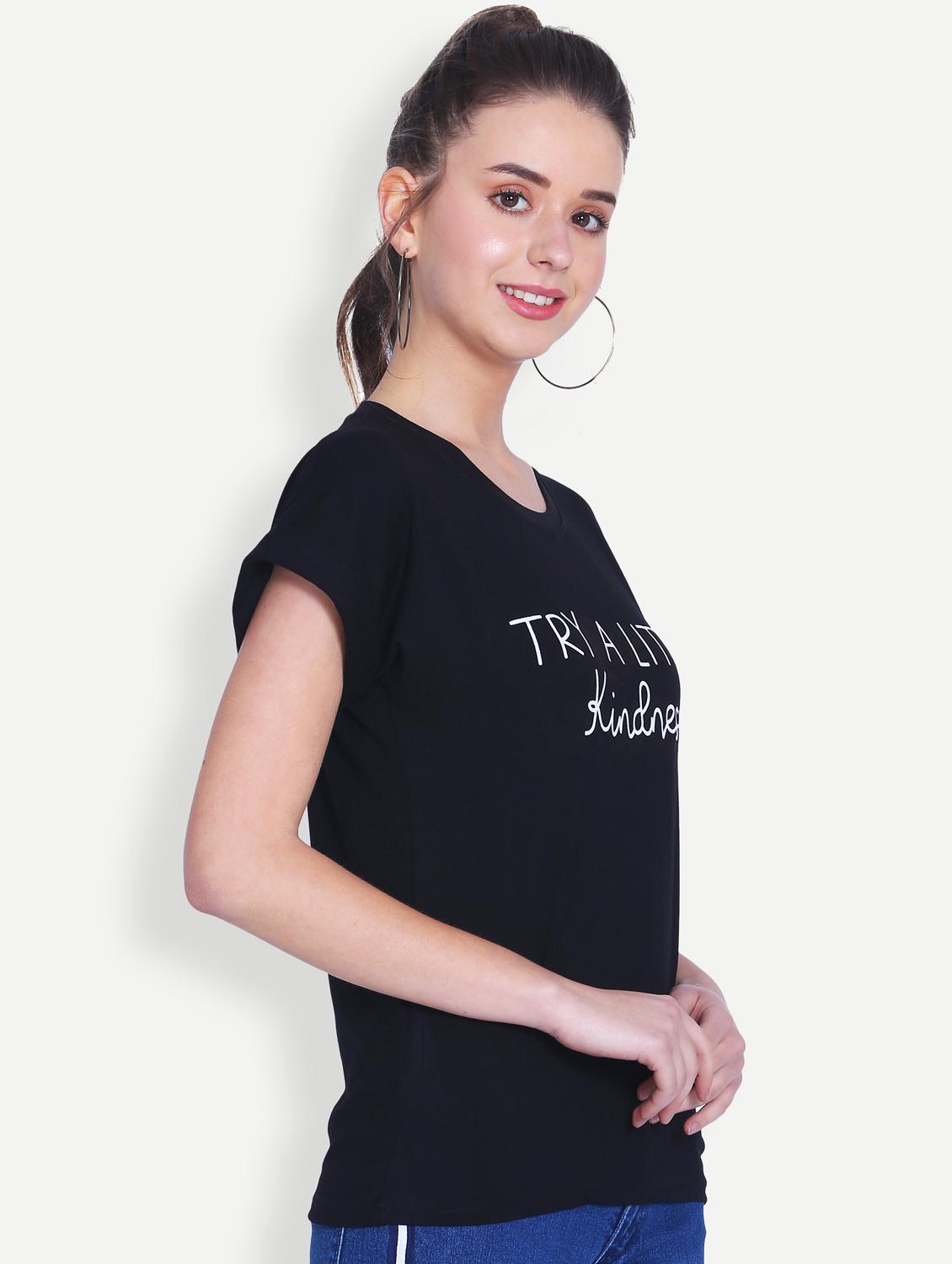 turn up sleeved slogan print tee - 16129735 - Zoom Image - 2
