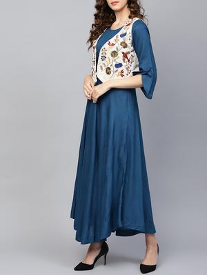 Embroidered jacket flared kurta - 16130291 - Standard Image - 2