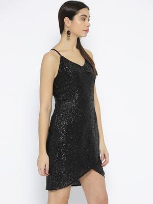 front overlap sequined asymmetric dress - 16131734 - Standard Image - 2