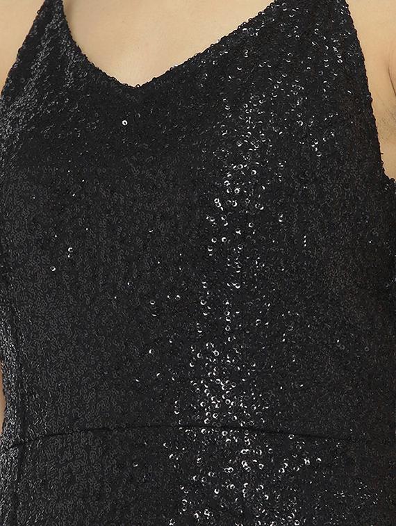 front overlap sequined asymmetric dress - 16131734 - Zoom Image - 5