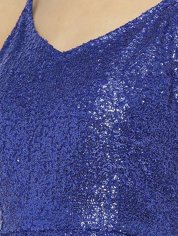 front overlap sequined asymmetric dress - 16131735 - Zoom Image - 5