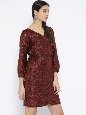 front overlap sequined sheath dress - 16131738 - Standard Image - 2