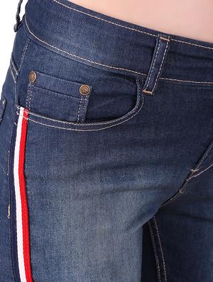 frayed hem side taped denim shorts - 16131905 - Standard Image - 5