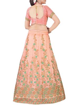 peach floral embroidered a-line lehenga - 16132268 - Standard Image - 2