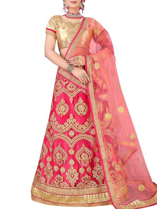 pink embroidered a-line lehenga - 16132282 - Very Small Image - 1