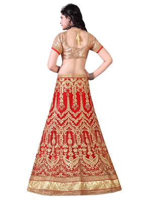 red embroidered a-line lehenga - 16132286 - Standard Image - 2