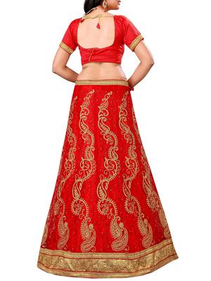 red paisley embroidered a-line lehenga - 16132303 - Standard Image - 2