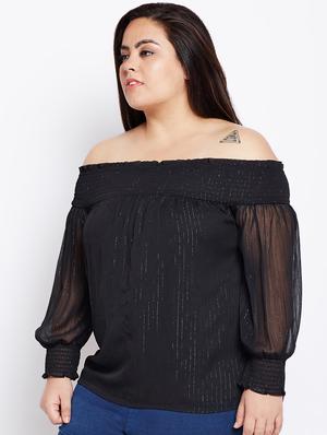 smocking detail off shoulder plus top - 16133623 - Standard Image - 2