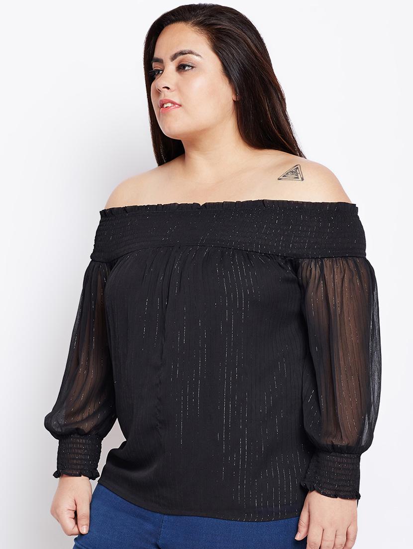 smocking detail off shoulder plus top - 16133623 - Zoom Image - 2