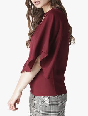 asymmetric sleeved choker neck top - 16134474 - Standard Image - 2