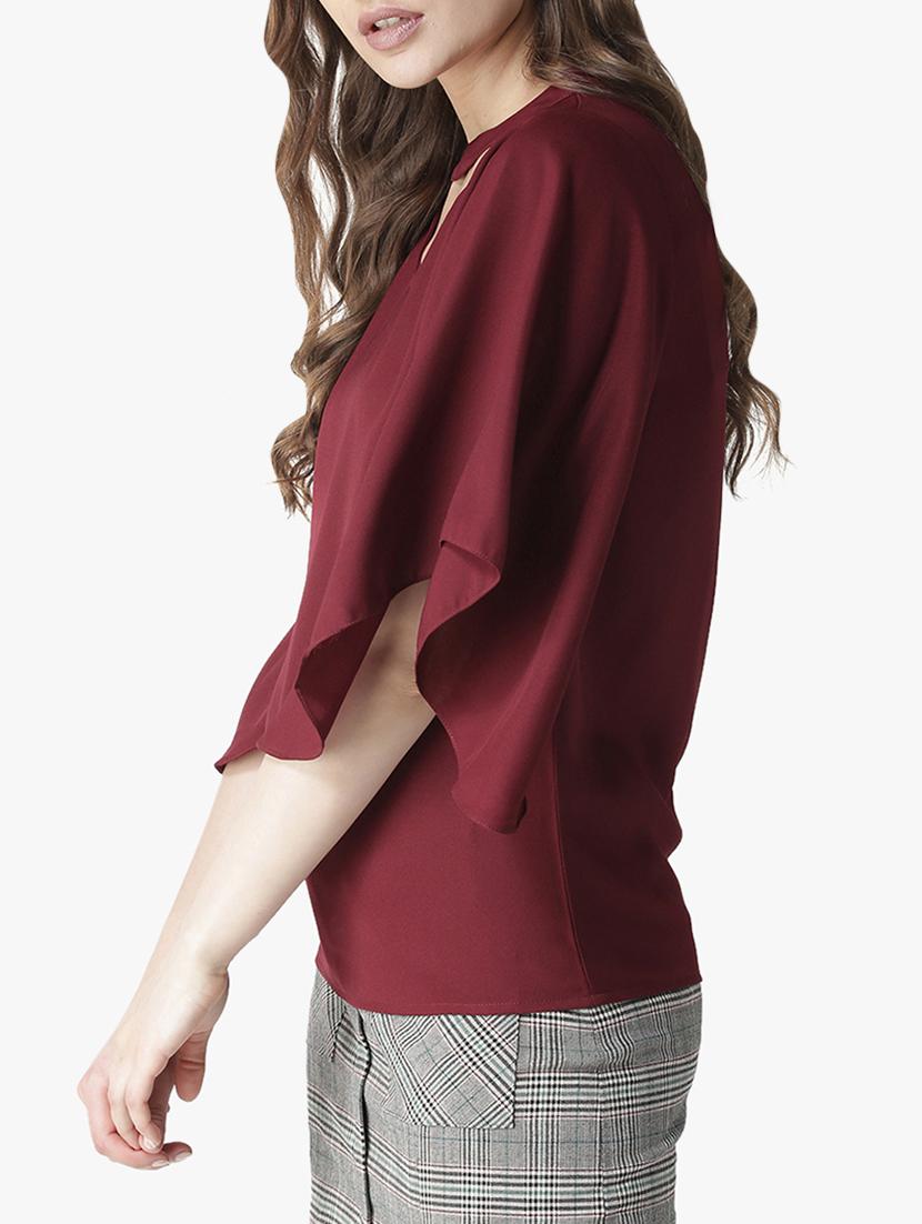 asymmetric sleeved choker neck top - 16134474 - Zoom Image - 2
