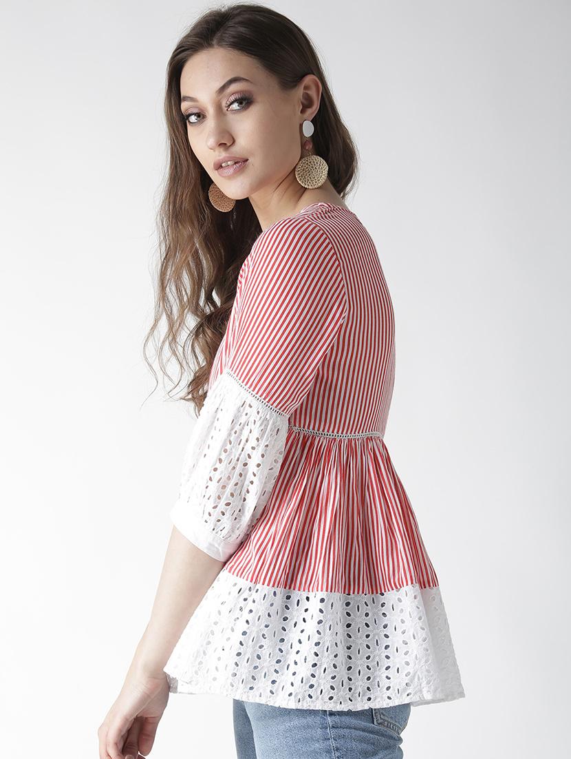 schiffli panel striped top - 16134483 - Zoom Image - 2