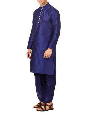 blue silk blend dhoti kurta set - 16134962 - Standard Image - 2