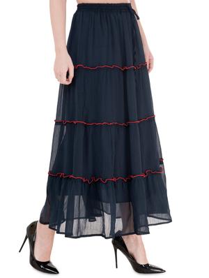 navy blue solid flared skirt - 16134978 - Standard Image - 2