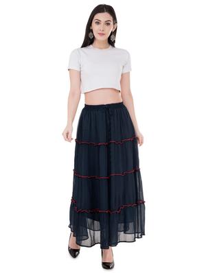 navy blue solid flared skirt - 16134978 - Standard Image - 5