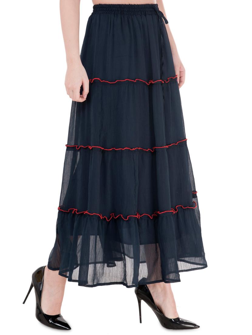 navy blue solid flared skirt - 16134978 - Zoom Image - 2