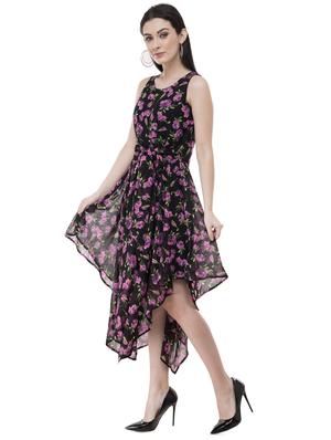 bow tie floral asymmetric dress - 16135674 - Standard Image - 2