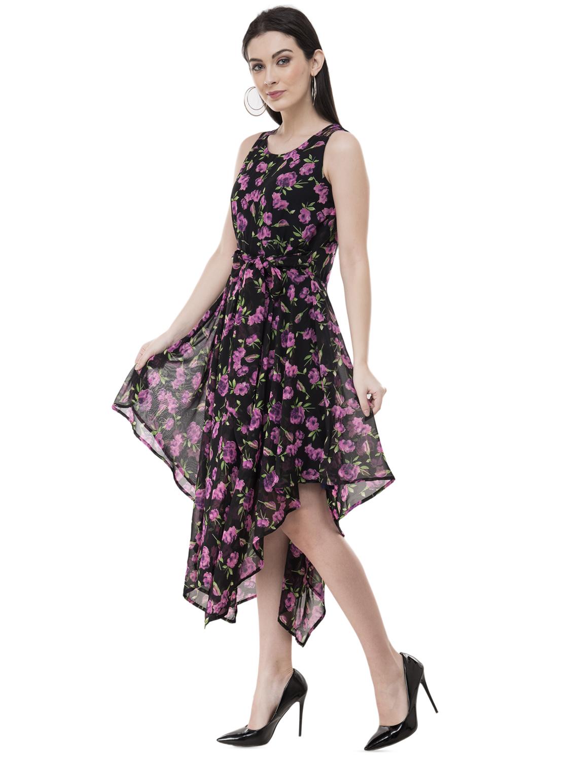 bow tie floral asymmetric dress - 16135674 - Zoom Image - 2