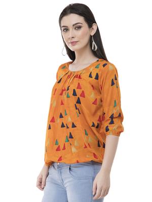 pleated neck geometric blouson top - 16135676 - Standard Image - 2