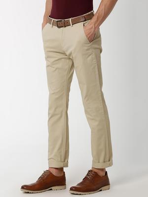 beige solid chinos - 16137403 - Standard Image - 2