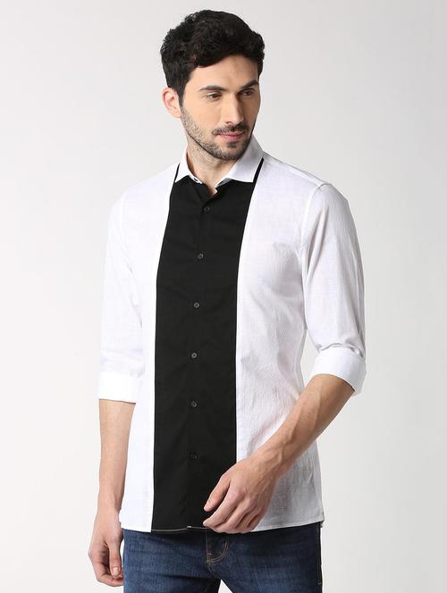 white color block casual shirt - 16137423 - Standard Image - 1