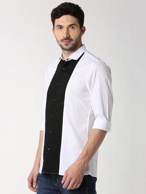 white color block casual shirt - 16137423 - Standard Image - 2