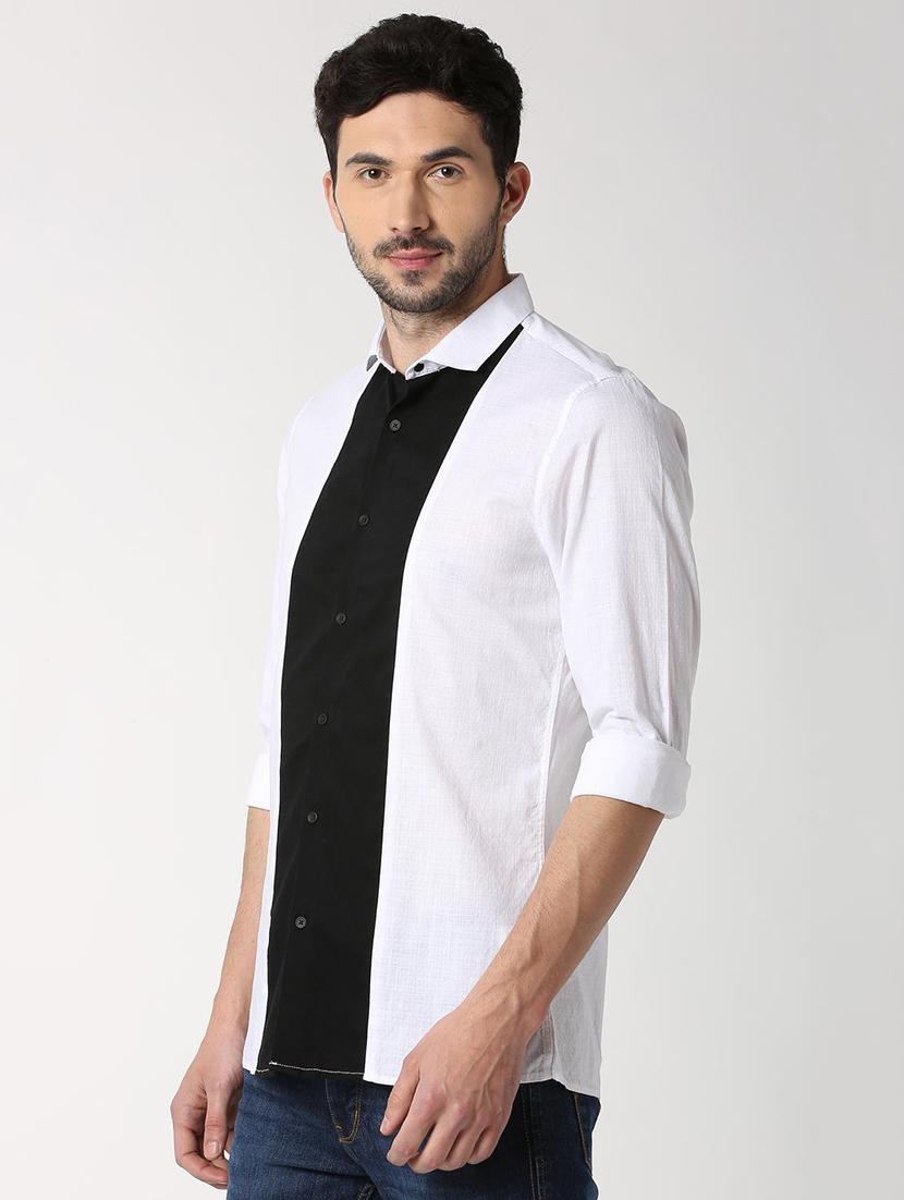 white color block casual shirt - 16137423 - Zoom Image - 2