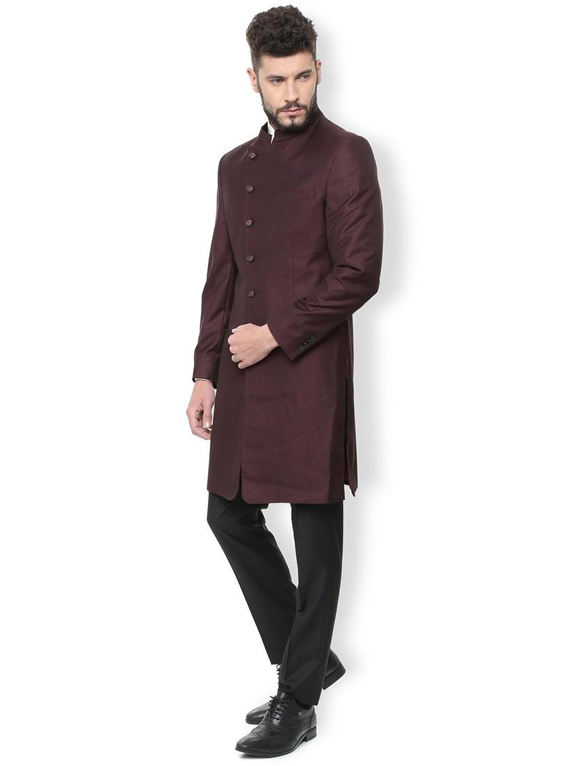 red polyester blend bandhgala suit - 16137498 - Zoom Image - 2