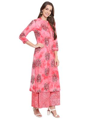 pink floral kurta with palazzo set - 16138556 - Standard Image - 2