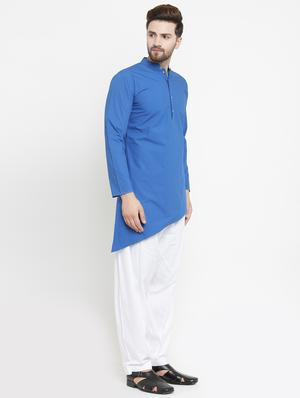 blue solid asymmetric kurta - 16140044 - Standard Image - 2