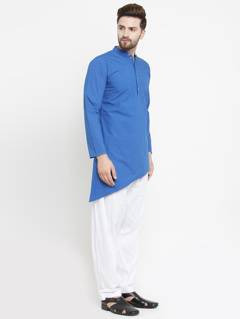 blue solid asymmetric kurta - 16140044 - Zoom Image - 2