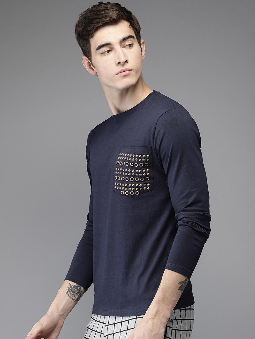 navy blue embellished pocket tshirt - 16140792 - Zoom Image - 2