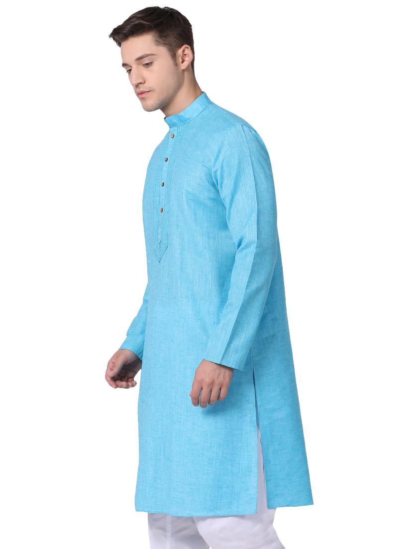 blue cotton long kurta - 16141769 - Zoom Image - 2