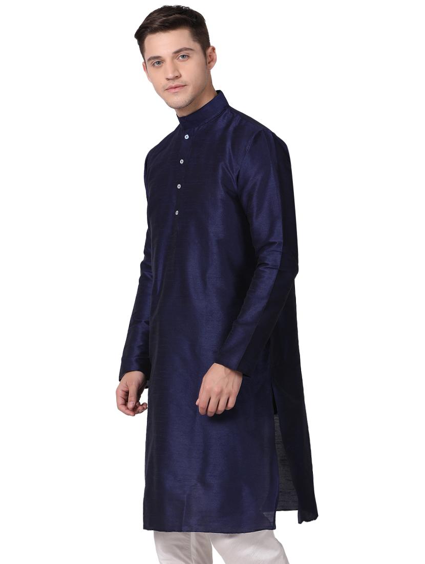 blue dupion long kurta - 16141784 - Zoom Image - 2