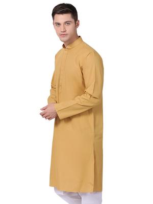 beige cotton long kurta - 16141790 - Standard Image - 2