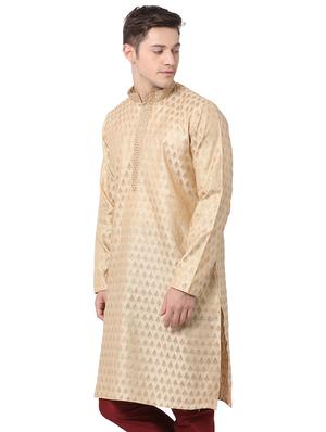 beige silk blend long kurta - 16141802 - Standard Image - 2