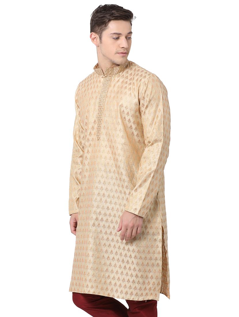 beige silk blend long kurta - 16141802 - Zoom Image - 2