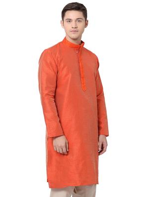 orange silk blend long kurta - 16141806 - Standard Image - 2