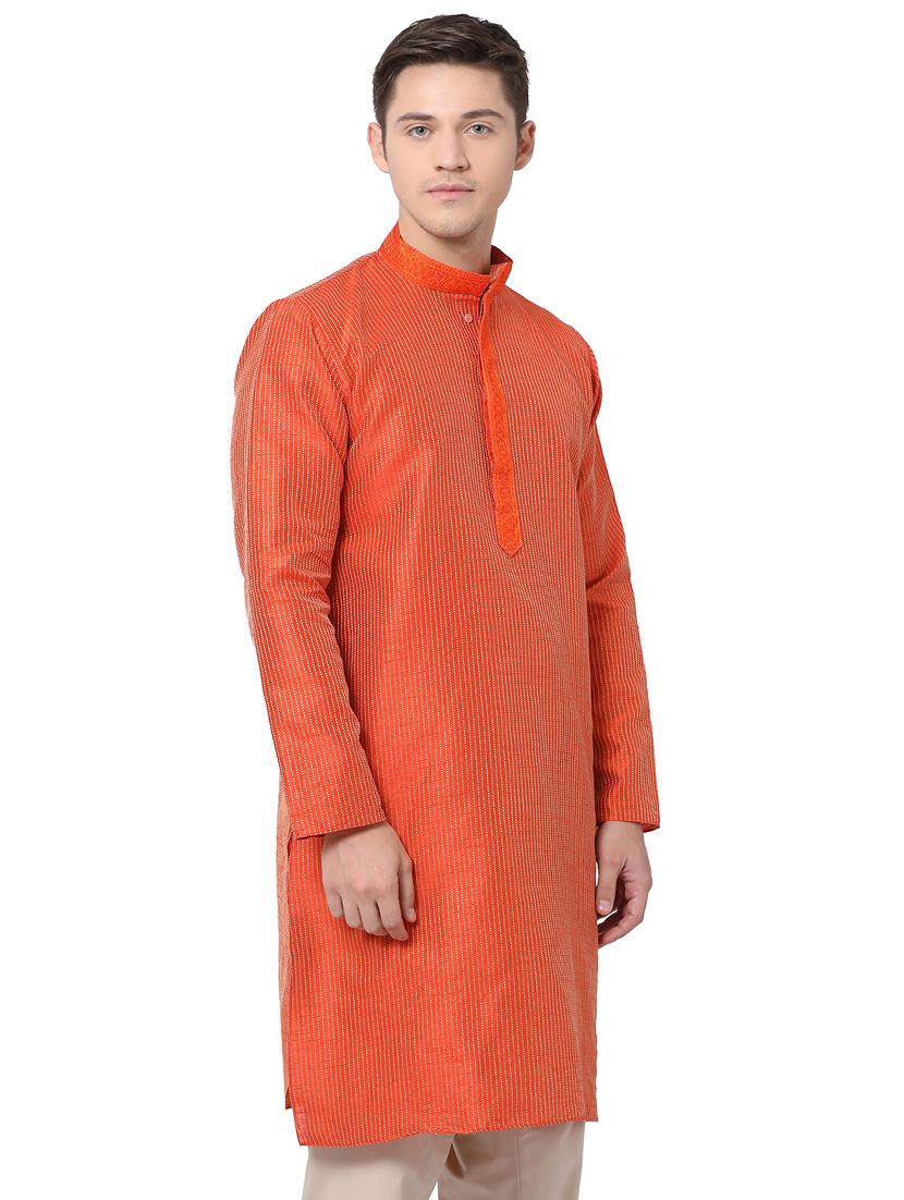 orange silk blend long kurta - 16141806 - Zoom Image - 2