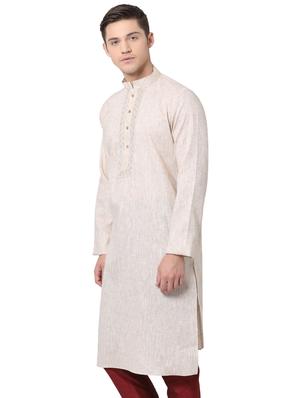 beige khadi long kurta - 16141809 - Standard Image - 2