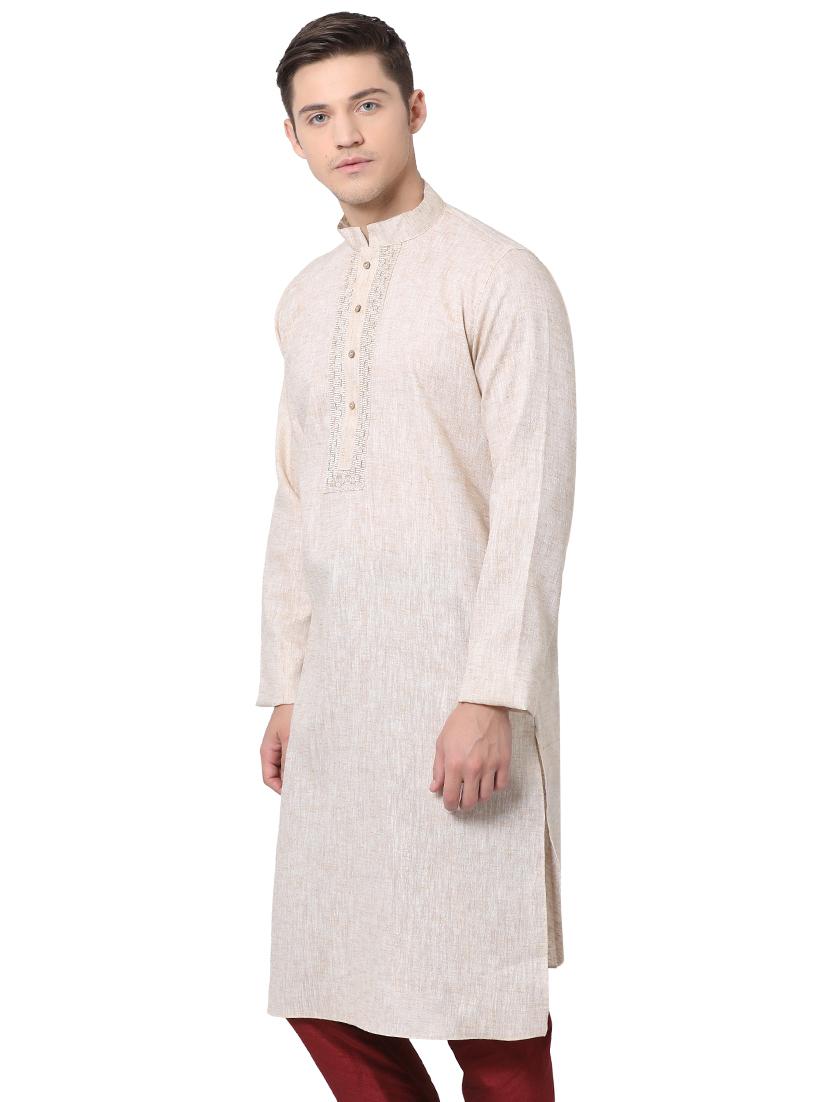 beige khadi long kurta - 16141809 - Zoom Image - 2