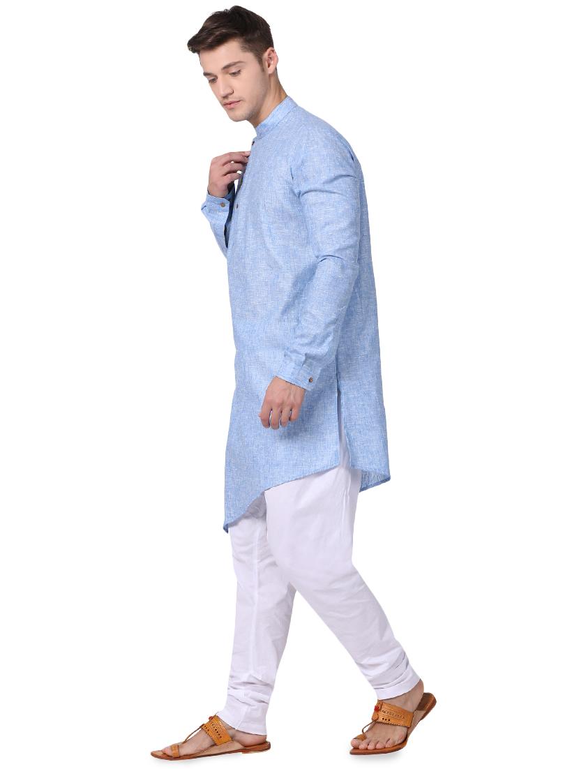 blue khadi asymmetric kurta - 16141819 - Zoom Image - 2