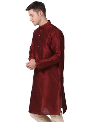 maroon dupion long kurta - 16141826 - Standard Image - 2