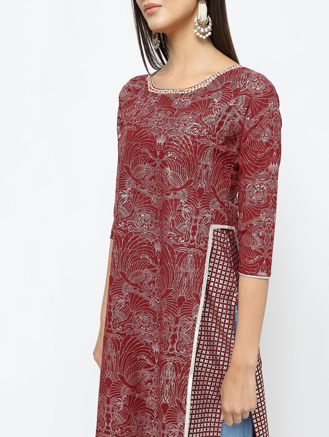 foil printed layered kurta - 16141897 - Zoom Image - 5