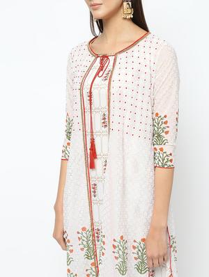 printed a-line kurta with jacket - 16141903 - Standard Image - 5