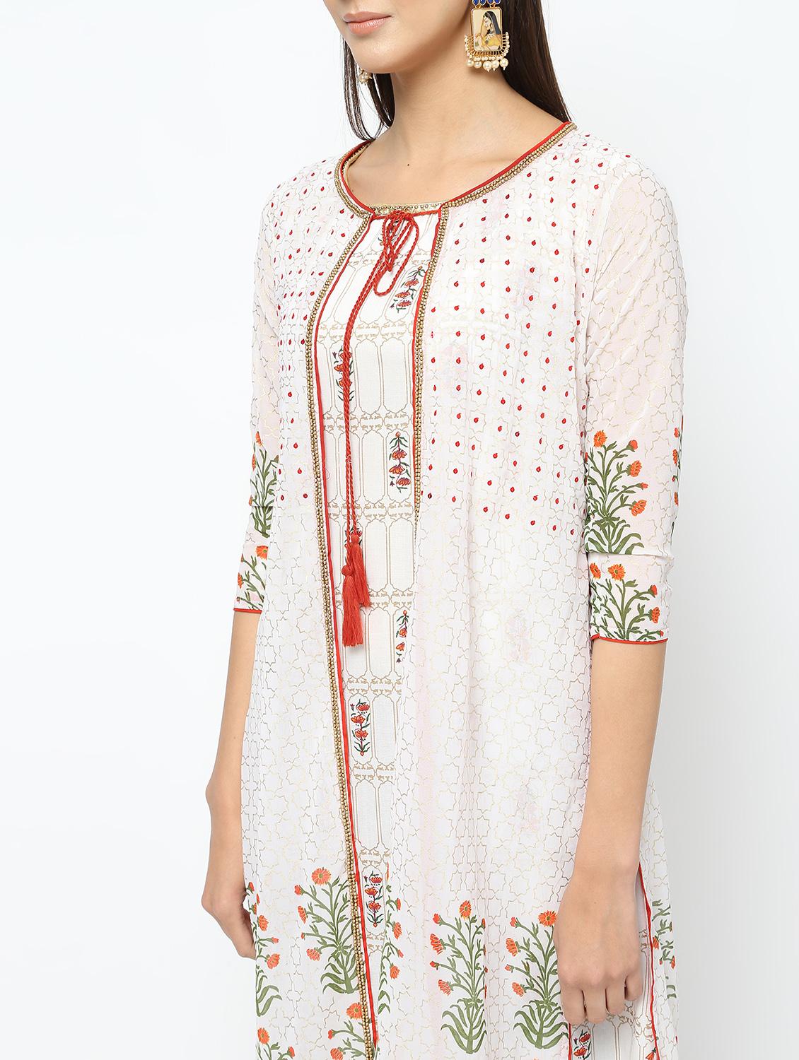 printed a-line kurta with jacket - 16141903 - Zoom Image - 5