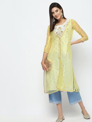 embroidered kurta with jacket - 16141905 - Standard Image - 2