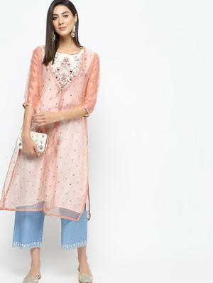 embroidered kurta with jacket - 16141906 - Standard Image - 2
